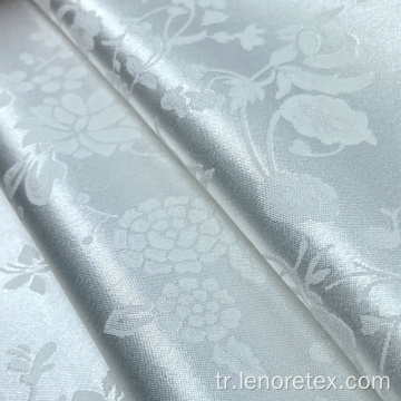 Polyester Spandex Dokuma Beyaz Çiçekli Jakarlı Saten Kumaş